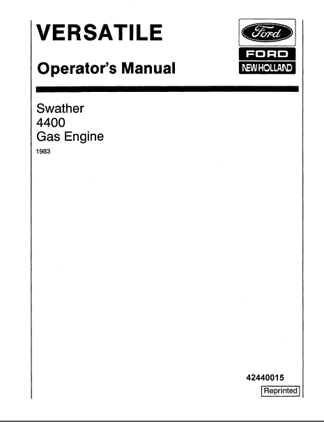 Versatile 4400 Swather Gas Engine Manual