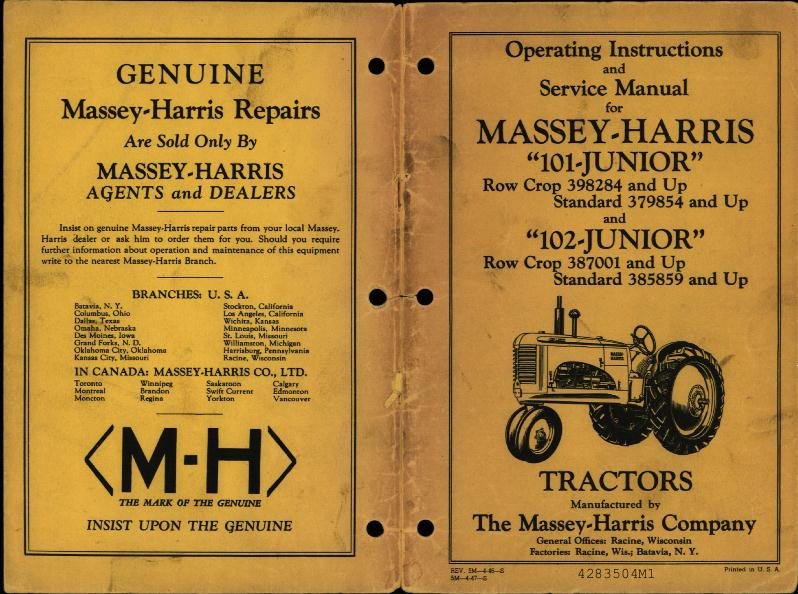 Massey-Harris 101 Junior and 102 Junior Tractor Manual