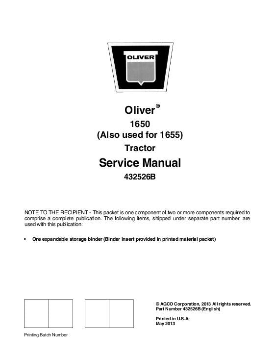 Oliver 1650 and 1655 Tractor - Service Manual