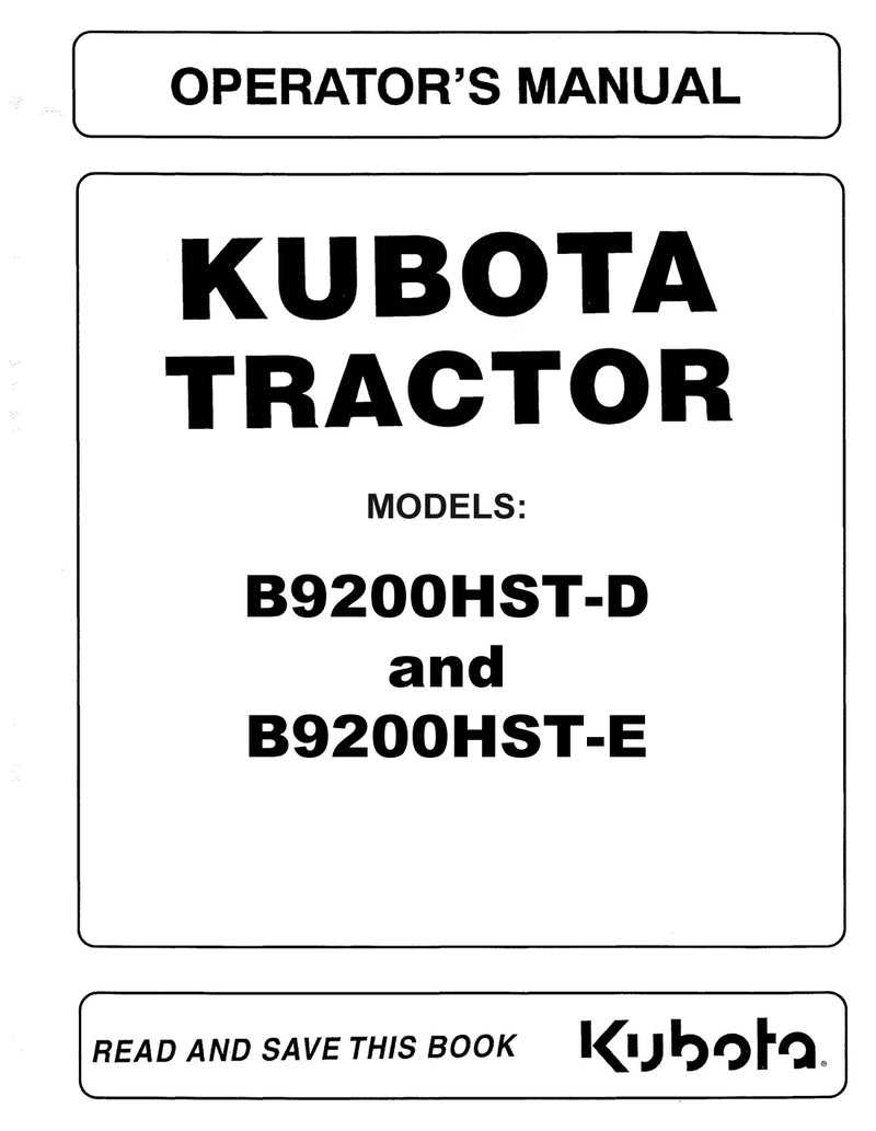 Kubota B9200HST-D and B9200HST-E Tractor Manual