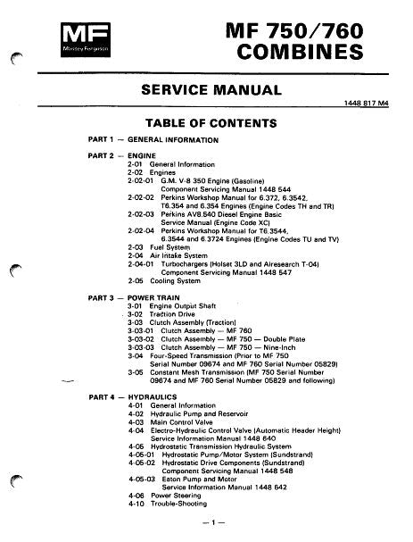 Massey Ferguson 750 and 760 Combines - COMPLETE Service Manual