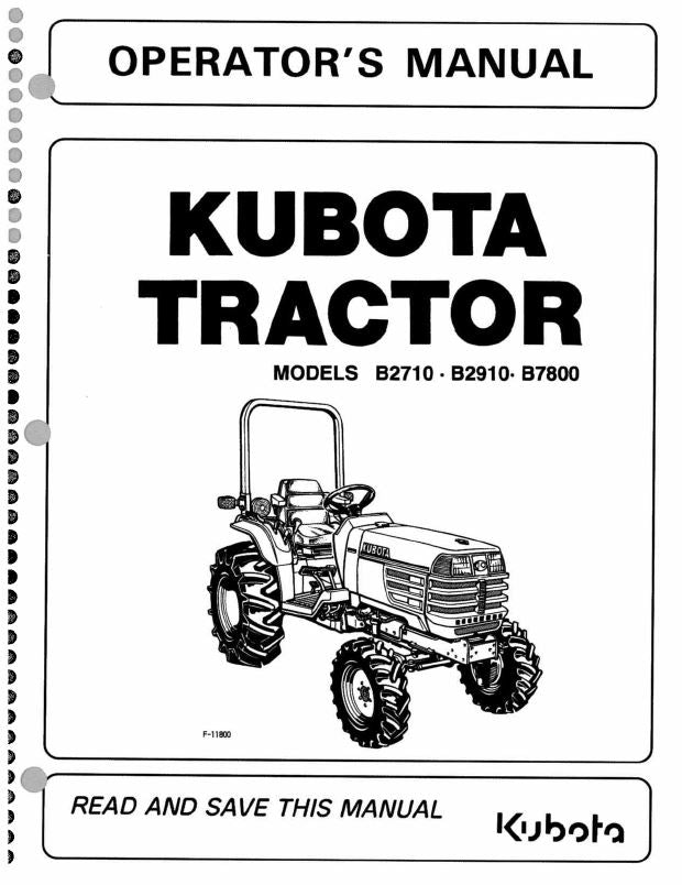 Kubota B2710, B2910, and B7800 Tractor Manual