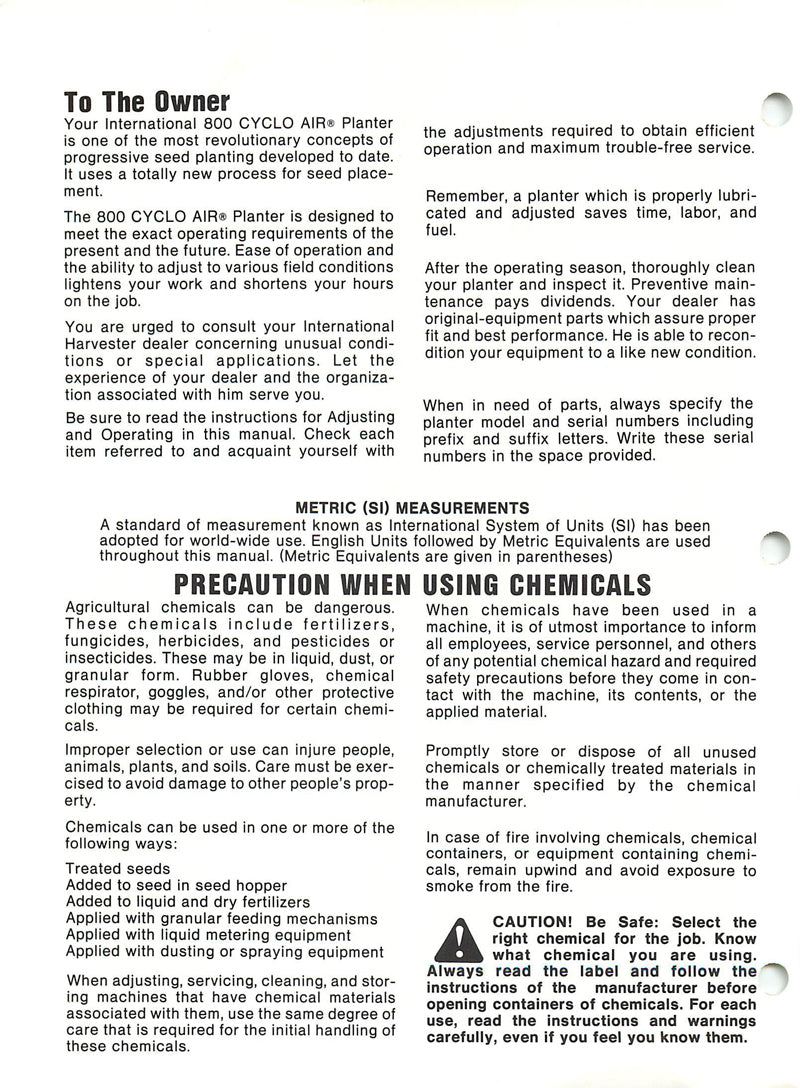 international 800 cyclo air planter manual International Harvester 800 Cyclo Air Trailing Planter Manual