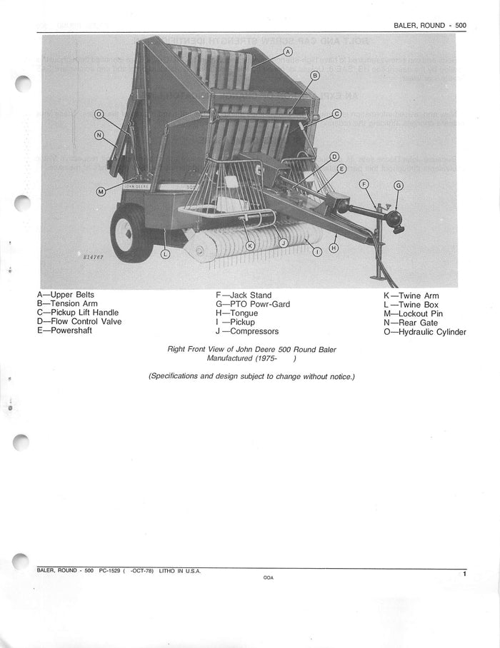 John Deere 500 Round Baler - Parts Catalog