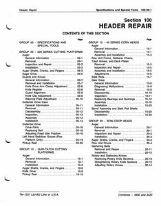 John Deere 4400 and 4420 Combine "Header Repair" - Technical Manual