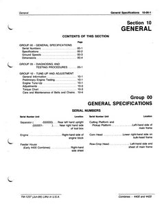 John Deere 4400 and 4420 Combine "General" - Technical Manual
