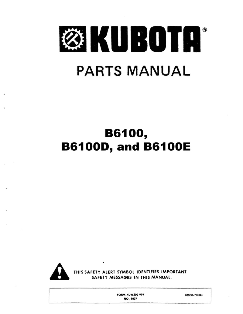 Kubota B6100, B6100D, and B6100E Tractor - Parts Catalog