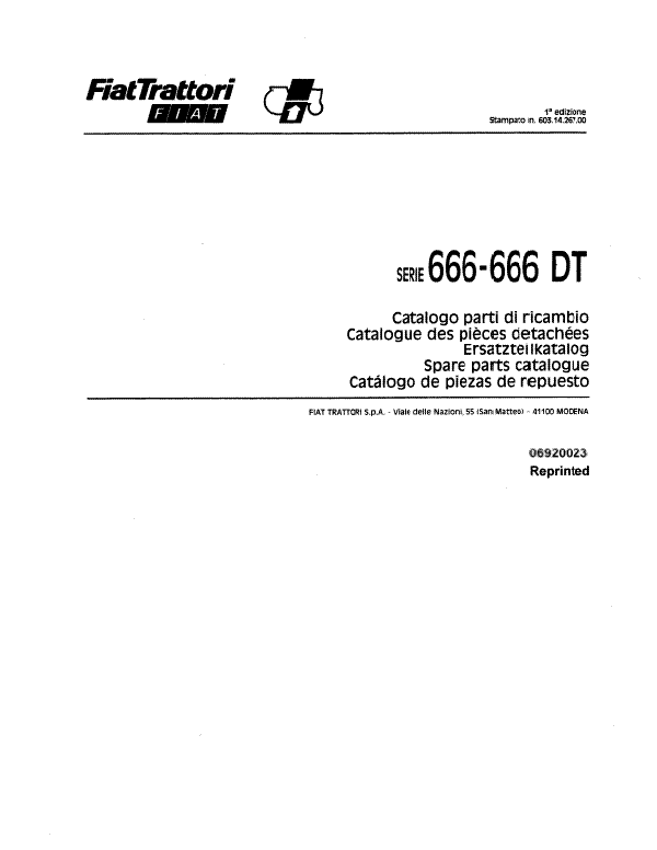 Fiat Hesston 666 and 666DT Tractor - Parts Catalog