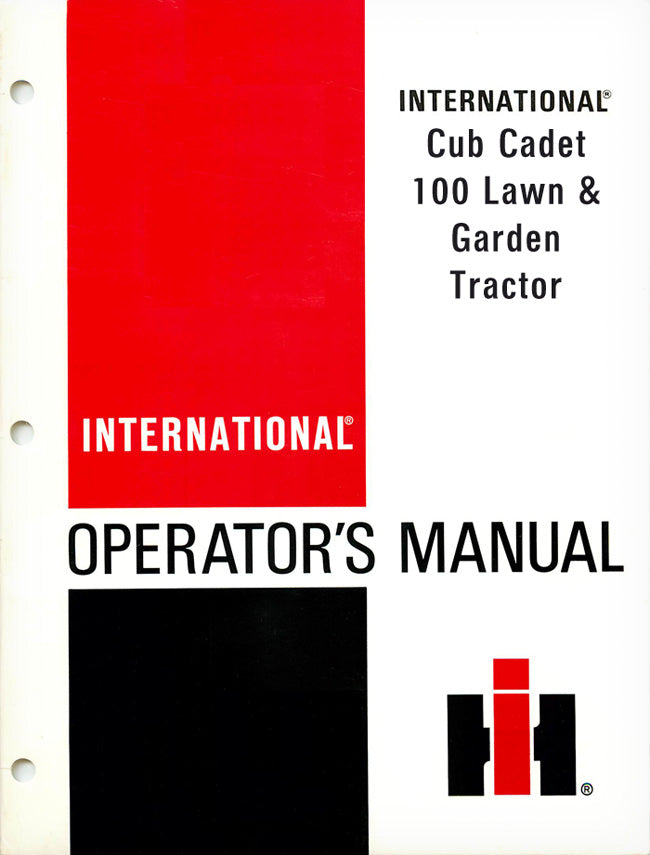 International Harvester Cub Cadet 100 Lawn & Garden Tractor Manual Cover