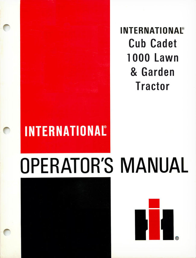 International Harvester Cub Cadet 1000 Lawn & Garden Tractor Manual Cover