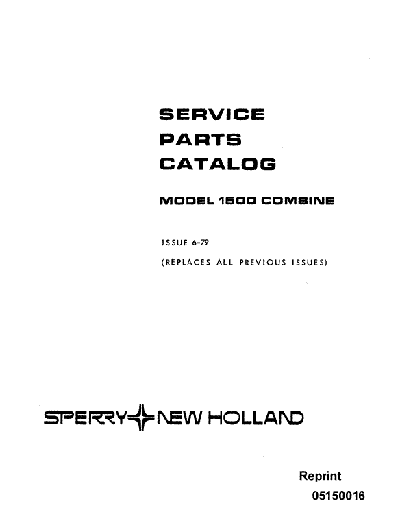 New Holland 1500 Combine - Parts Catalog