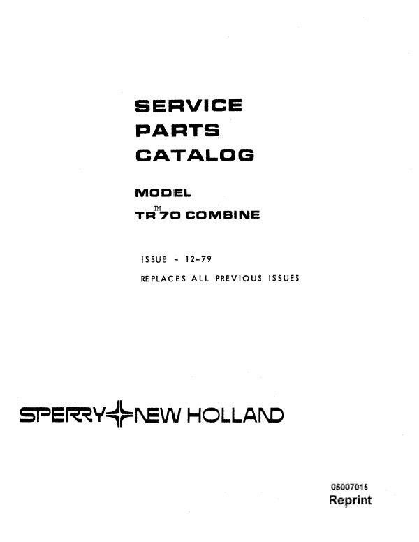 New Holland TR70 Combine - Parts Catalog