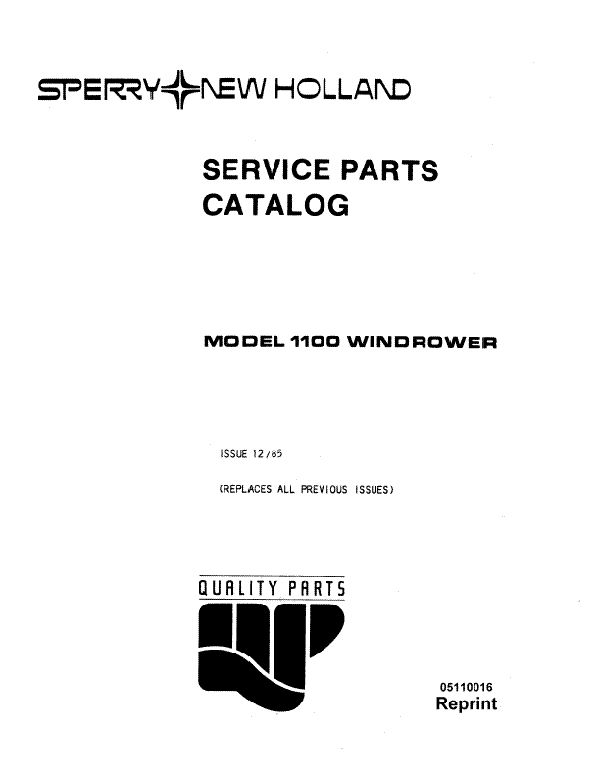 New Holland 1100 Windrower - Parts Catalog