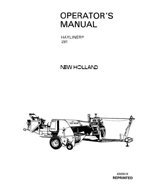 New Holland 281 Hayliner Baler Manual