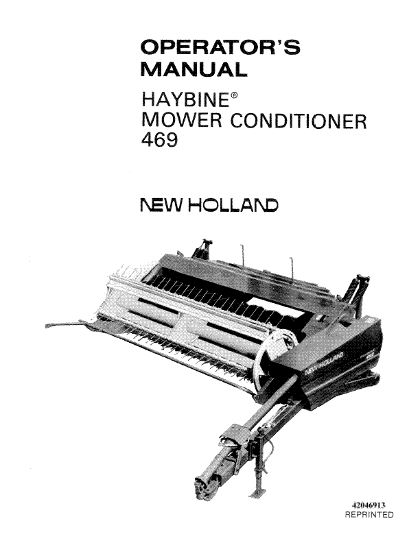 New Holland 469 Mower Conditioner Haybine Manual