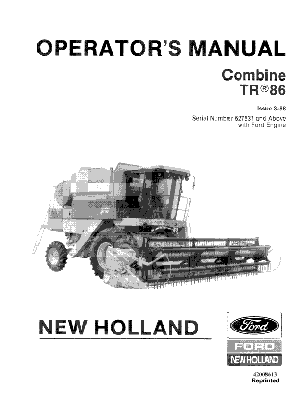 New Holland TR86 Combine Manual