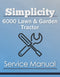 Simplicity 6000 Lawn & Garden Tractor - Service Manual Cover