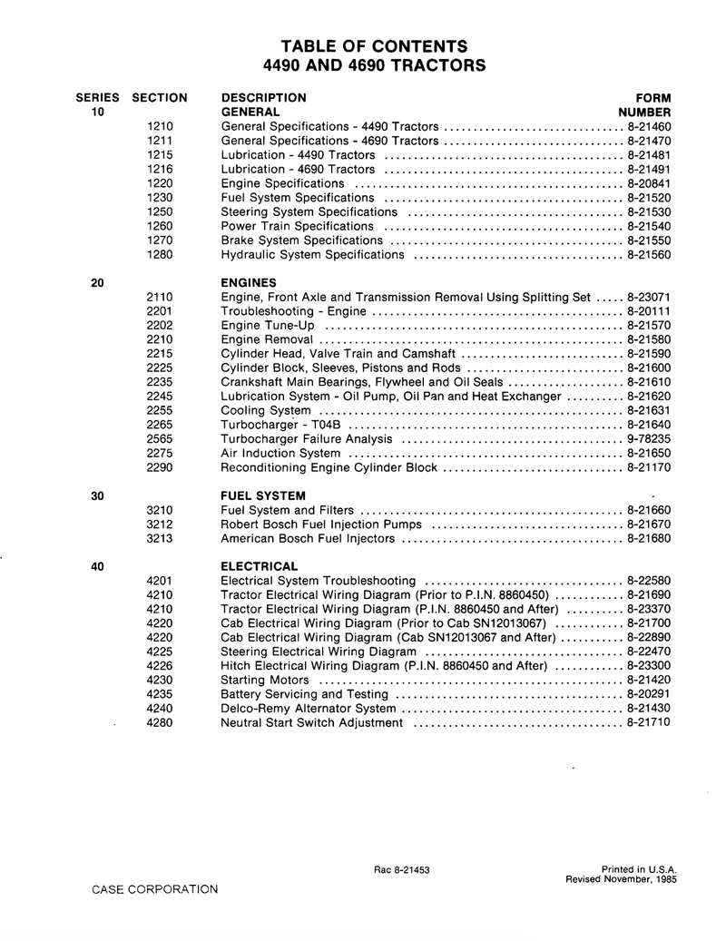 Case 4490 and 4690 Tractor - Service Manual