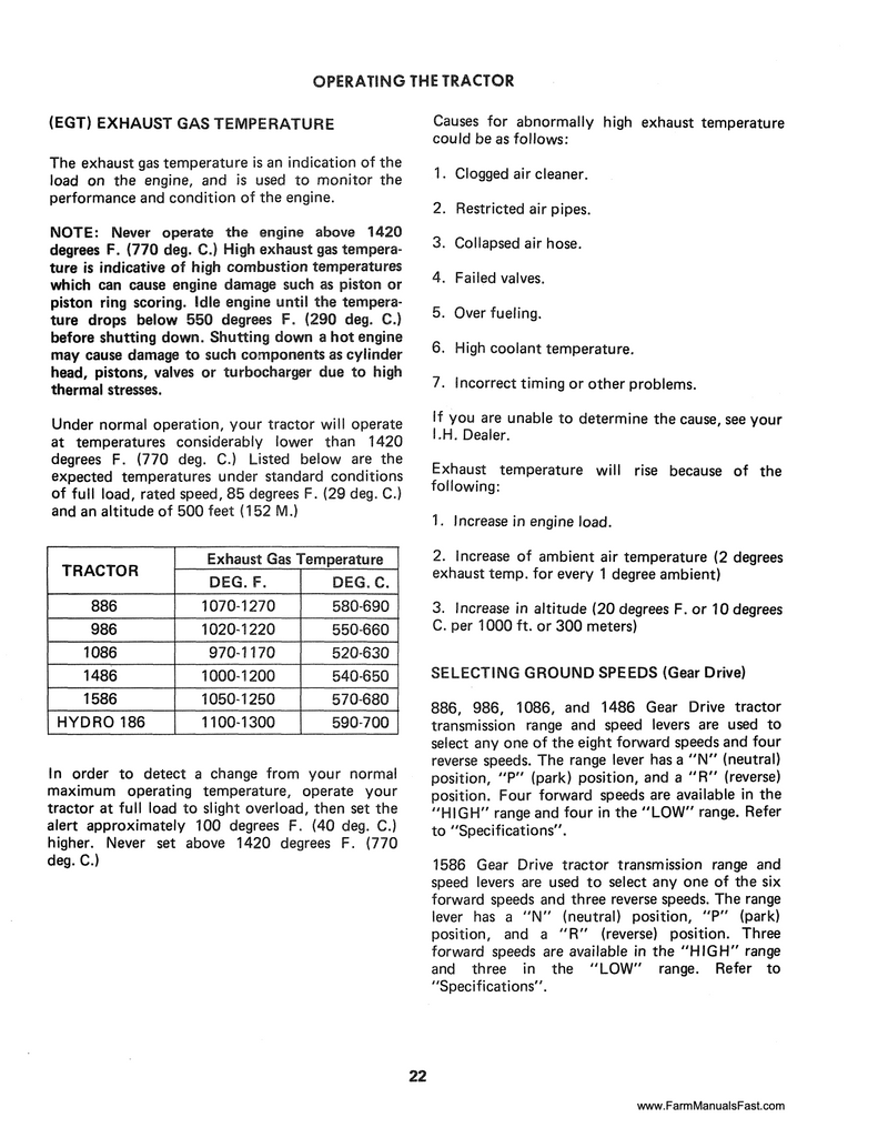 International 886, 986, 1086, 1486, 1586, and Hydro-186 Tractor - Operator's Manual