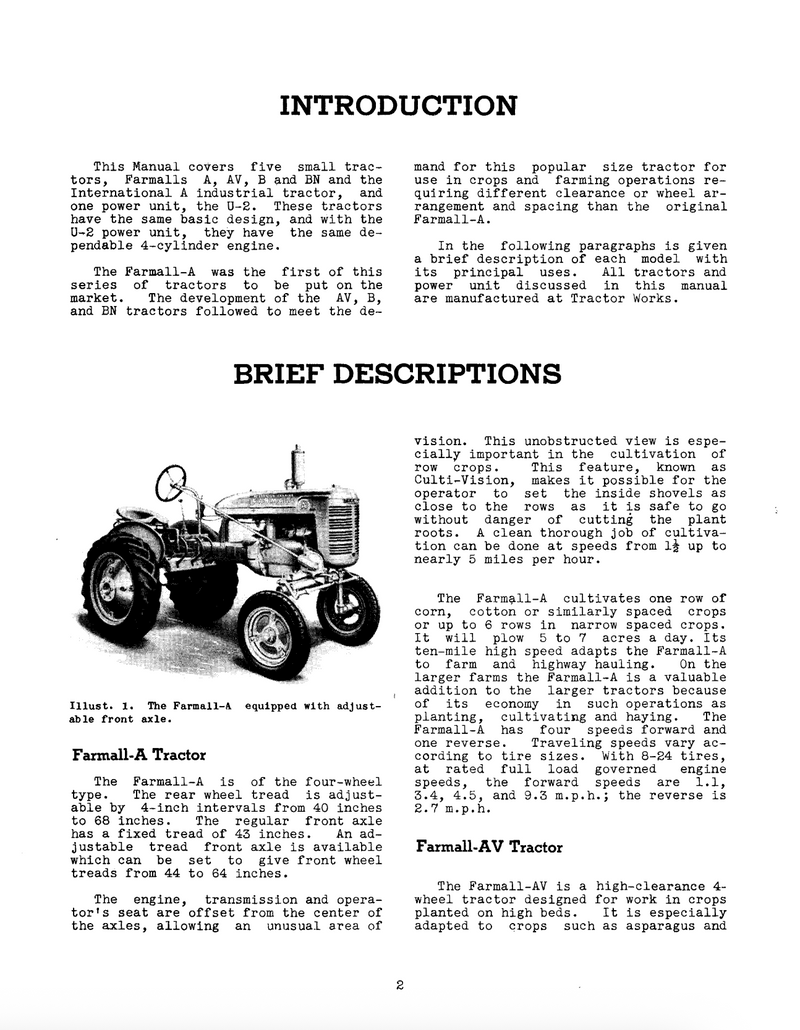 International Farmall C, A, AV,  B, BN, Super A, Super AV, and Super C Tractor - Service Manual
