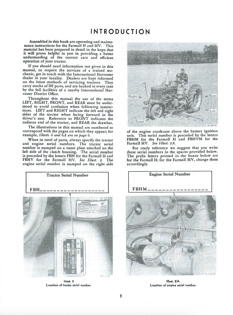 International Farmall H and HV Tractor Manual - Operator's Manual