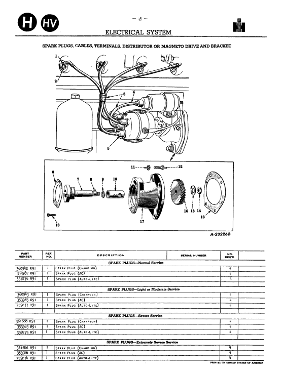 International Harvester Farmall H and HV Tractor - Parts Catalog