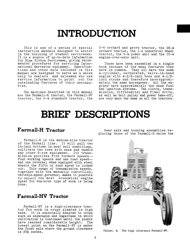 International Farmall H,  HV,  I4, IU4, U4, and W4 Tractor - Service Manual