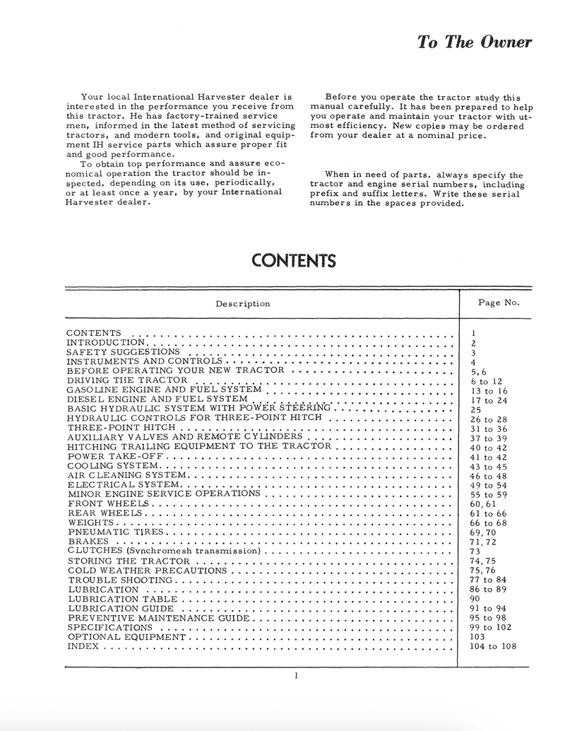 International 574 Tractor - Operator's Manual