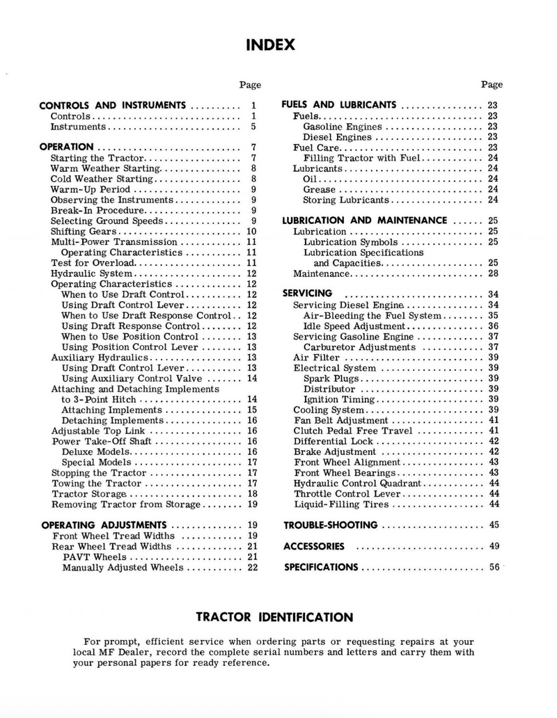 Massey Ferguson 135 Tractor - Operator's Manual
