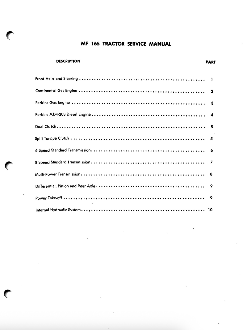 Massey Ferguson 165 Tractor - Service Manual