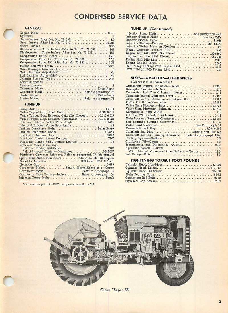 Oliver Super 55 and 550 Tractor - Service Manual