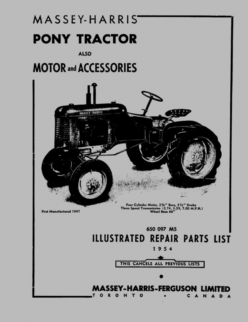 Massey-Harris 11 Pony Tractor - Parts Manual