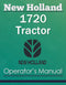 New Holland 1720 Tractor - Operator's Manual