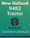 New Holland 9482 Tractor - Operator's Manual