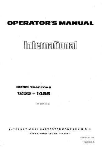 International 1255 and 1455 Tractor Manual