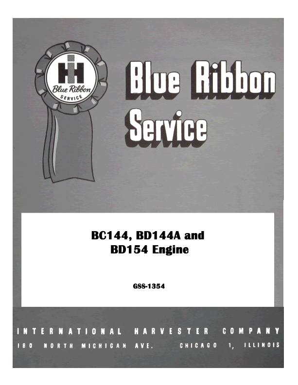 International BC144, BD144A and BD154 Engine - Service Manual