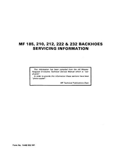 Massey Ferguson 212, 220, 222 and 232 Backhoe - Service Manual