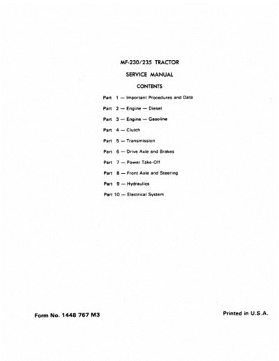 Massey Ferguson 230 and 235 Tractor - Service Manual