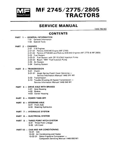 Massey Ferguson 2745, 2775, and 2805 Tractor - Service Manual