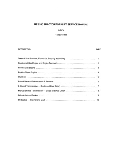 Massey Ferguson 2200 Forklift - Service Manual