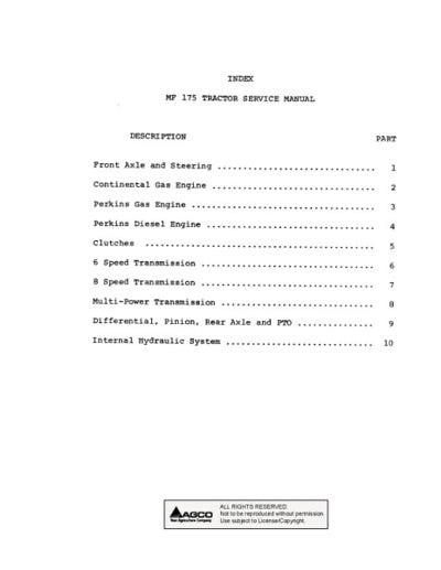 Massey Ferguson 175 Tractor - Service Manual