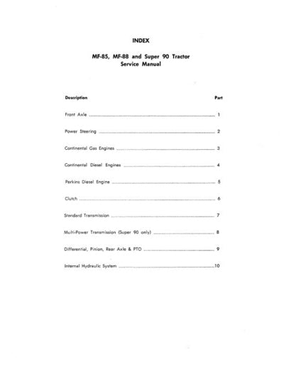 Massey Ferguson 85, 88, 90, and Super 90 Tractor - Service Manual