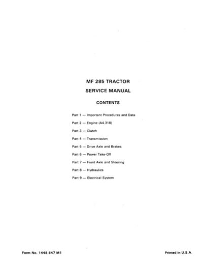 Massey Ferguson 285 Tractor - Service Manual
