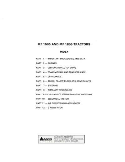 Massey Ferguson 1505 and 1805 Tractor - Service Manual