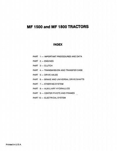 Massey Ferguson 1500 and 1800 Tractor - Service Manual