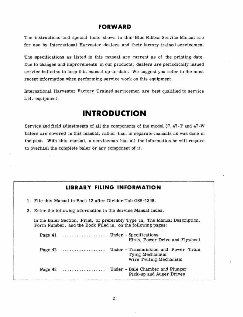 International 37 Twine and 47 Twine and Wire Balers - Service Manual