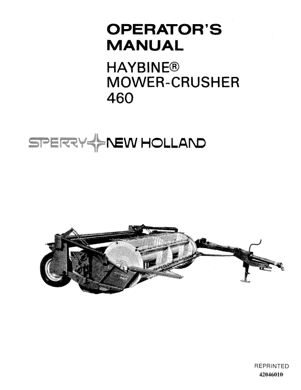 New Holland 460 Haybine Manual