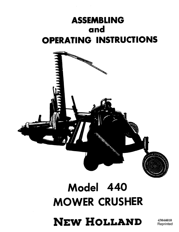 New Holland 440 Mower Crusher - Assembling and Operating Instructions Manual