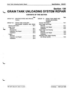 John Deere 4400 and 4420 Combine "Grain Tank Unloading System Repair" - Technical Manual