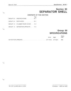 John Deere 4400 and 4420 Combine "Separator Shell" - Technical Manual